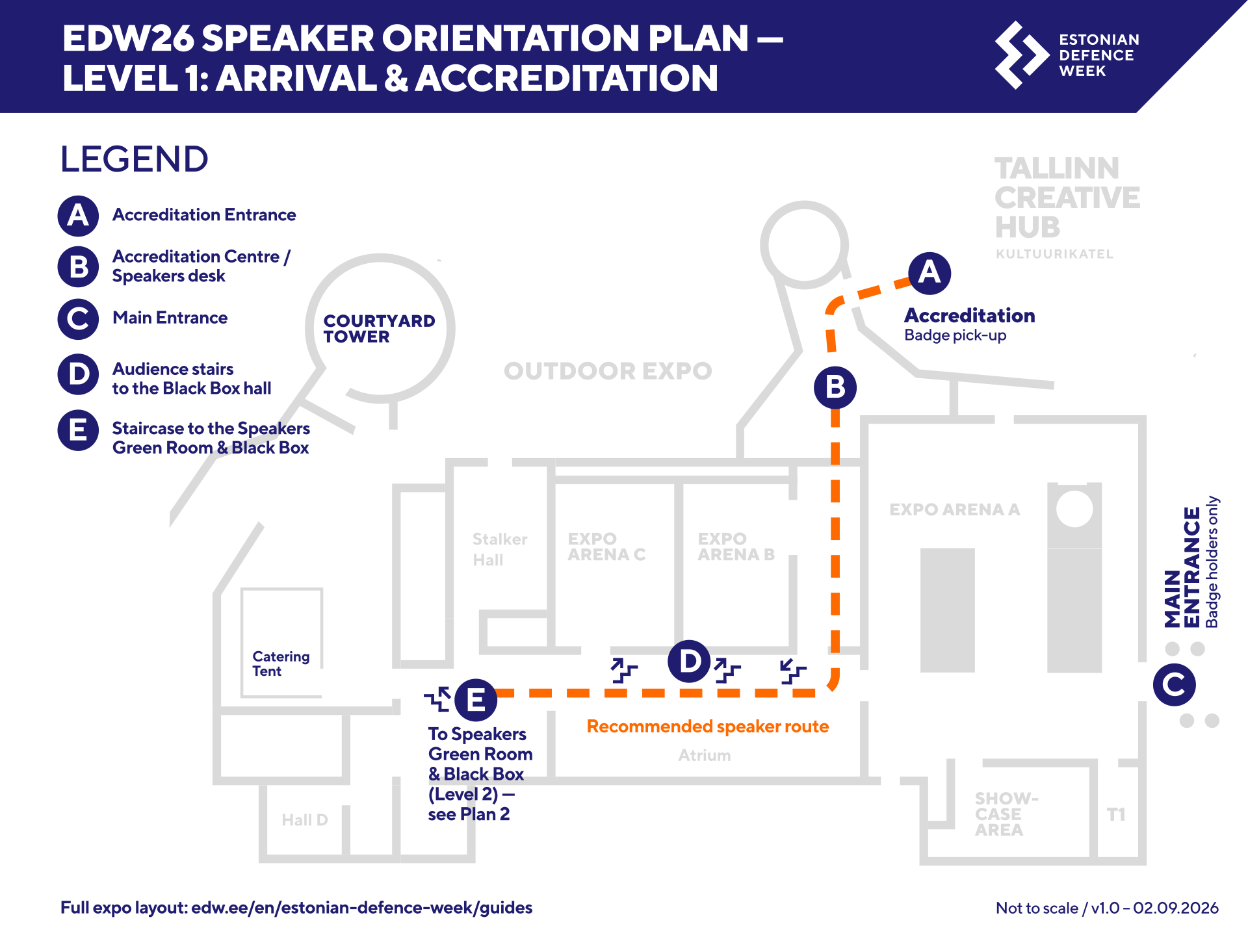 Plan 1: Level 1, arrival and accreditation